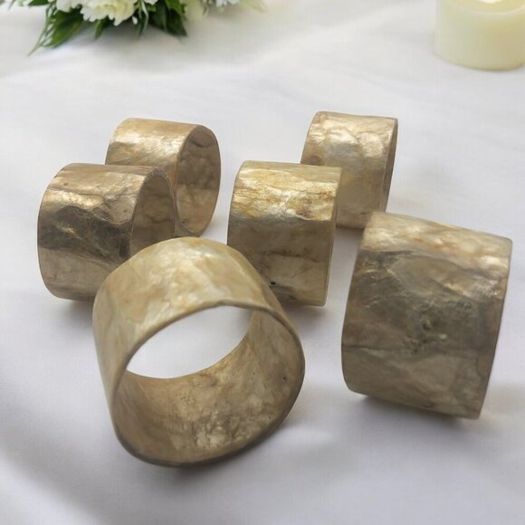 Gold Lustre Capiz Shell Napkin Rings Set of 6 Translucent Pearlised Warm Glow - Picture 1 of 12